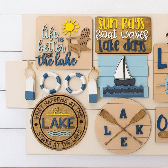 Handmade Tiered Tray Decor - Lake Life, 13 Pieces, Summer, Nautical, Beach - Picture 11 of 12